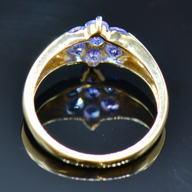 9CT Yellow Gold Tanzanite Flower Floral Cluster Ring