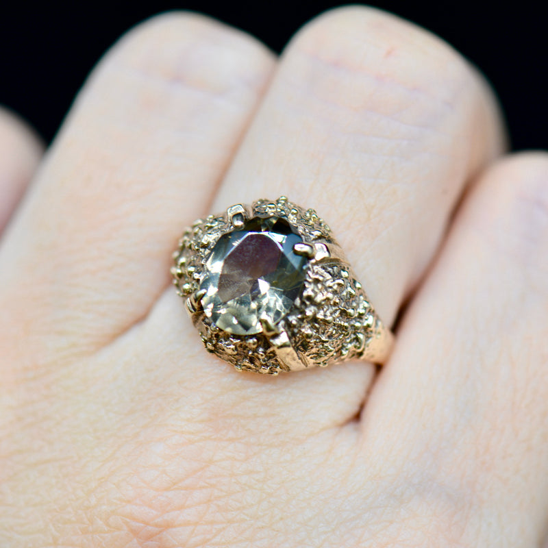 Vintage 1970s Abstract/Brutalist 9CT Rose Gold Smokey Quartz Dress Ring