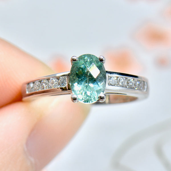 18CT White Gold Paraiba Tourmaline & Diamond Engagement Ring