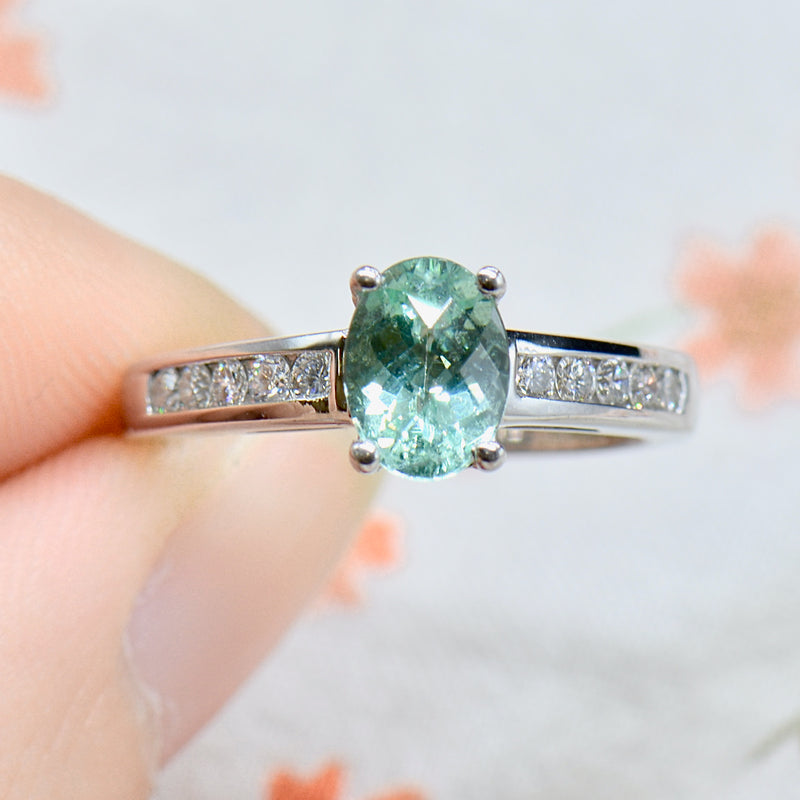 18CT White Gold Paraiba Tourmaline & Diamond Engagement Ring