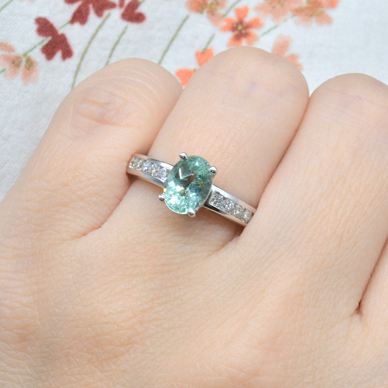 18CT White Gold Paraiba Tourmaline & Diamond Engagement Ring