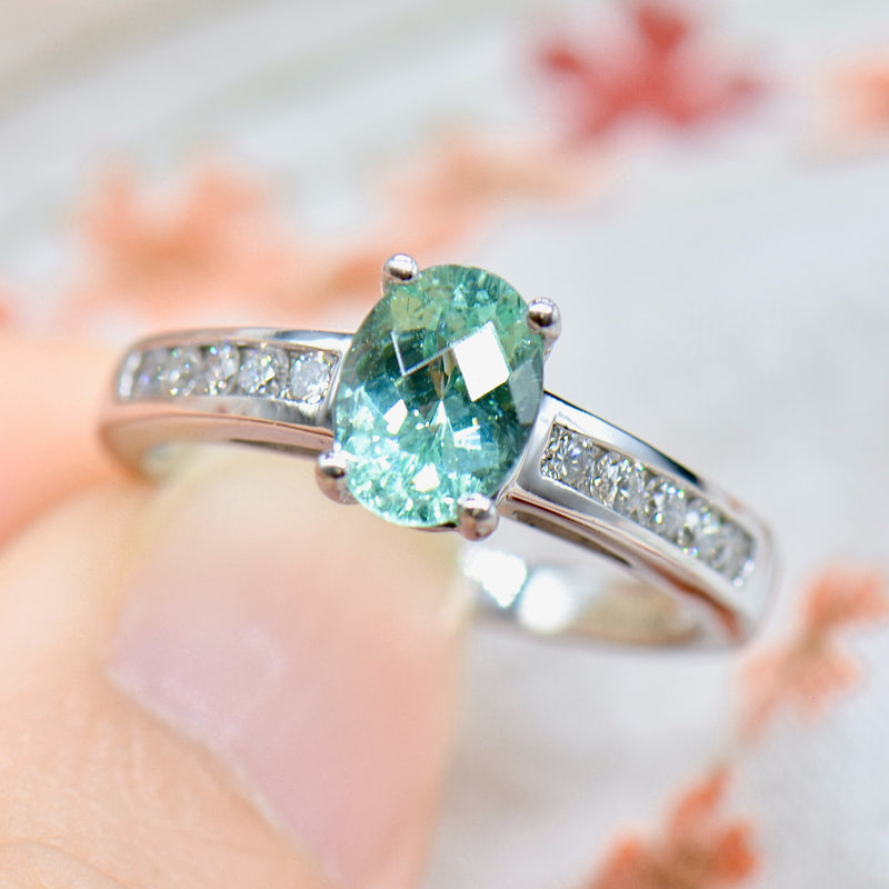 18CT White Gold Paraiba Tourmaline & Diamond Engagement Ring