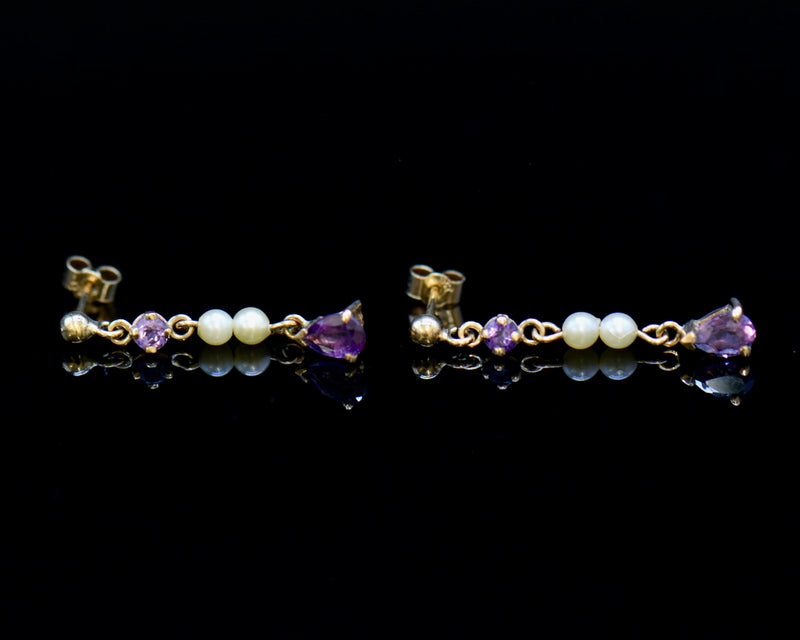 Vintage Amethyst & Seed Pearl Drop Earrings