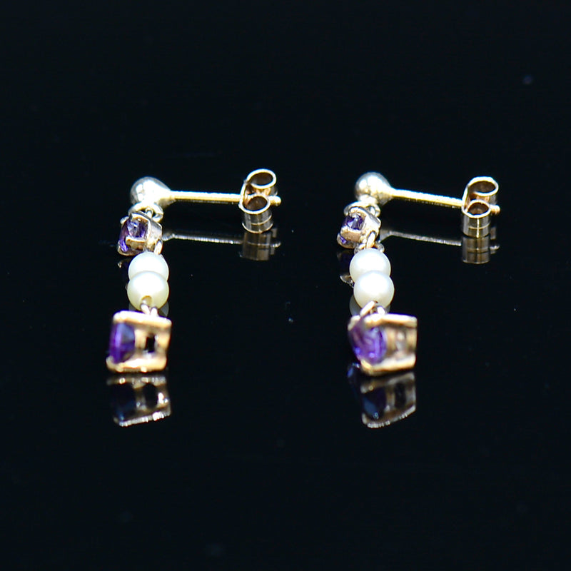 Vintage Amethyst & Seed Pearl Drop Earrings