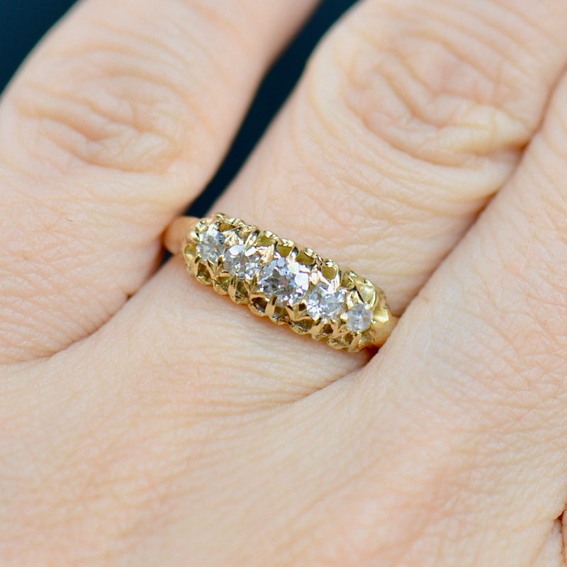 Antique Victorian 18CT Yellow Gold Half Hoop Old-Cut Diamond Ring