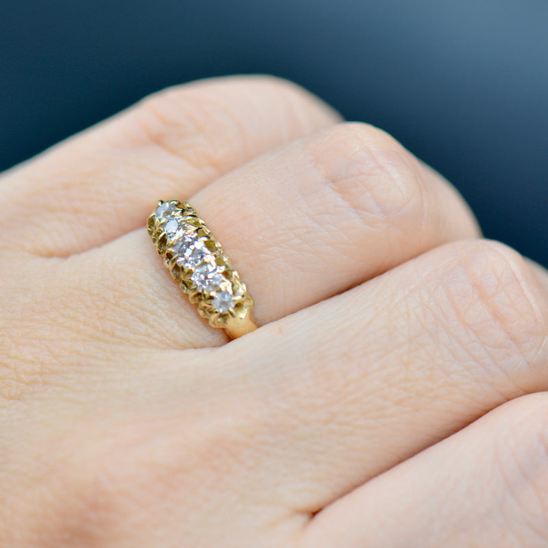 Antique Victorian 18CT Yellow Gold Half Hoop Old-Cut Diamond Ring