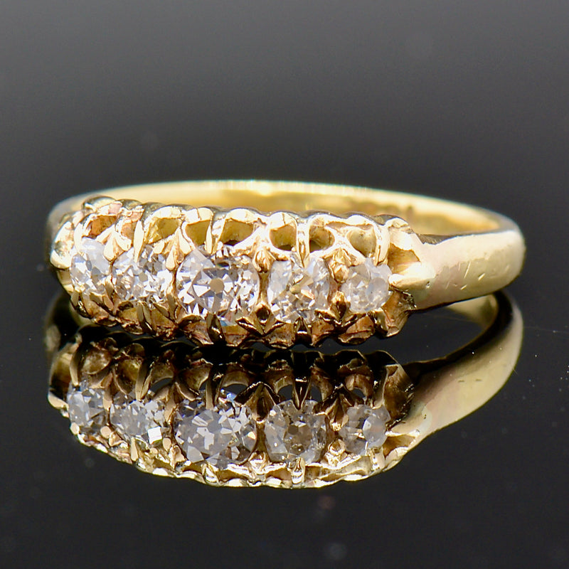 Antique Victorian 18CT Yellow Gold Half Hoop Old-Cut Diamond Ring