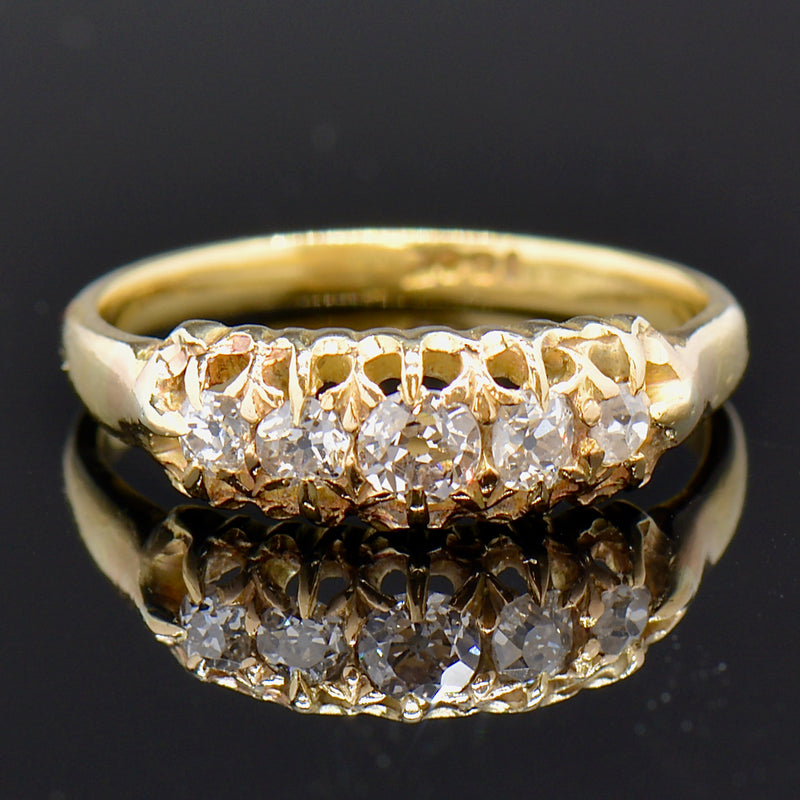 Antique Victorian 18CT Yellow Gold Half Hoop Old-Cut Diamond Ring