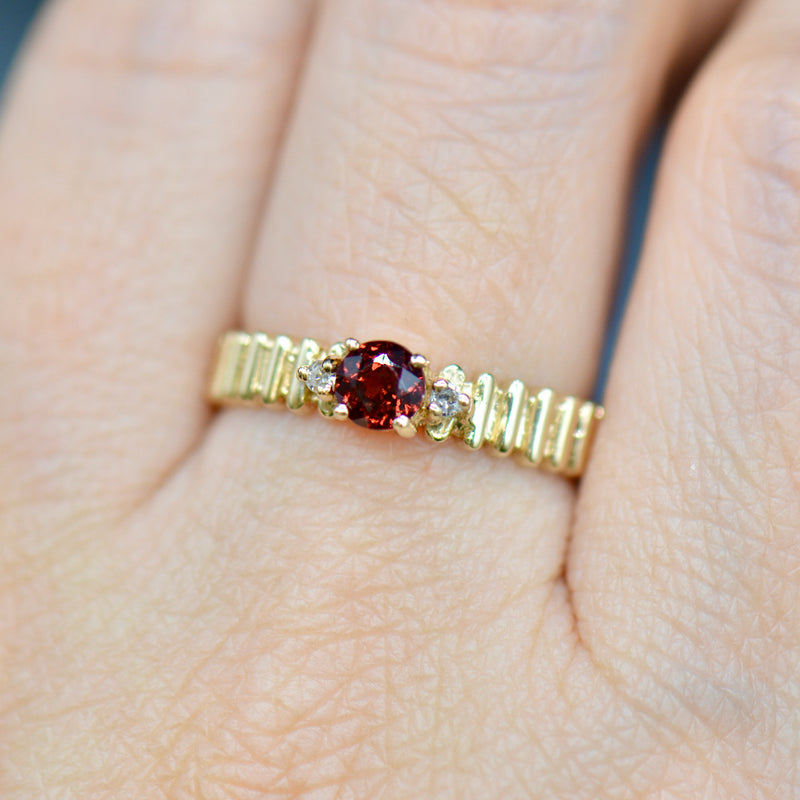 Almandine Garnet and Diamond 9ct Yellow Gold Ring