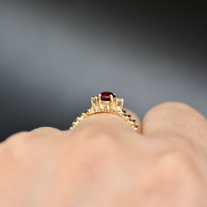 Almandine Garnet and Diamond 9ct Yellow Gold Ring