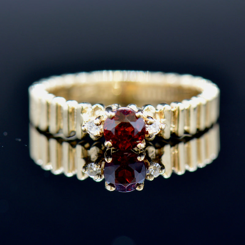 Almandine Garnet and Diamond 9ct Yellow Gold Ring