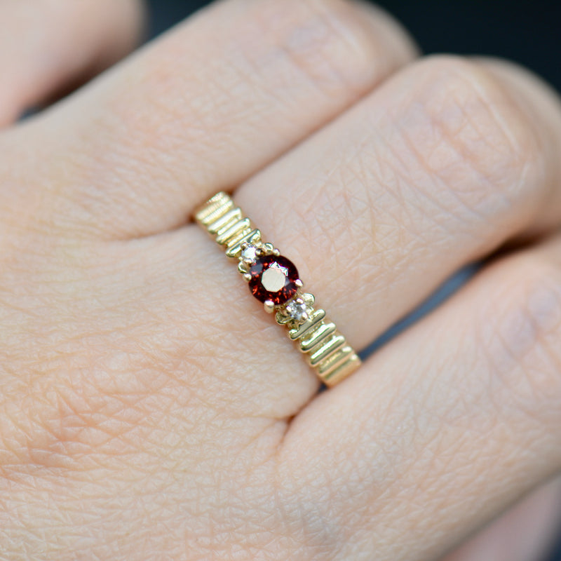 Almandine Garnet and Diamond 9ct Yellow Gold Ring