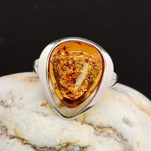 Baltic Cognac Amber Sterling Silver Ring