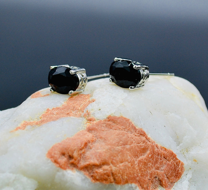 Natural Black Spinel Sterling Silver Earrings