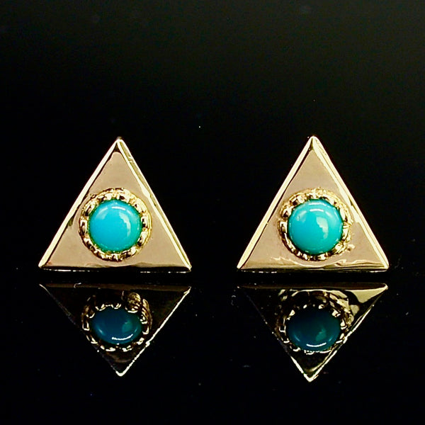 Vintage 9CT Yellow Gold Art Deco Style Turquoise Earrings