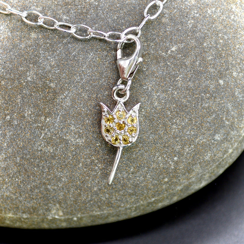 Ruby and Citrine Tulip Silver Charm Link Bracelet