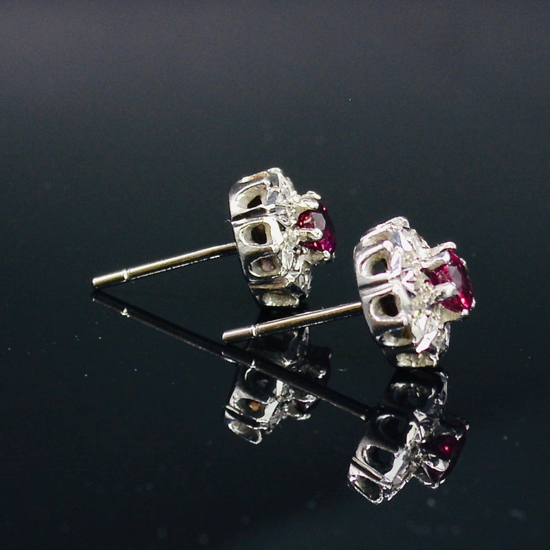 Ruby & Diamond Cluster Halo Stud Earrings