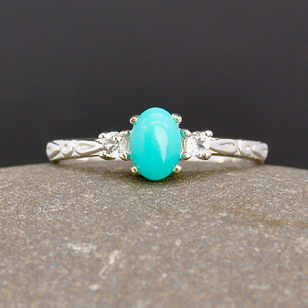 Turquoise & White Topaz Sterling Silver Minimalist Ring