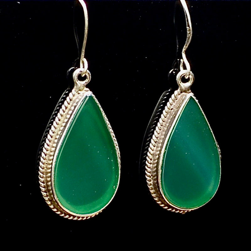 Vintage Silver Chalcedony Drop Earrings (Large)