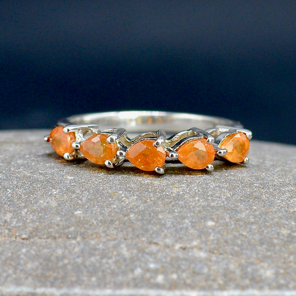 Fire Opal Half Eternity Sterling Silver Ring Band