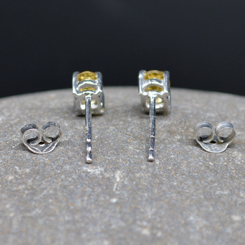 Citrine Sterling Silver Minimalist Stud Earrings