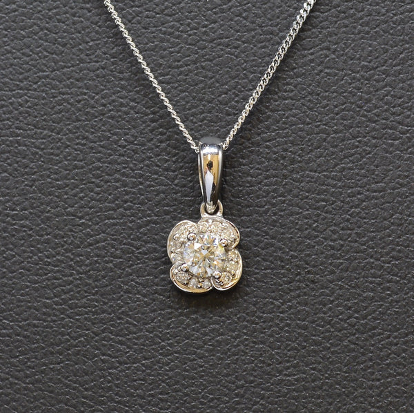 Diamond Cluster Flower 9CT White Gold Pendant and Necklace Set