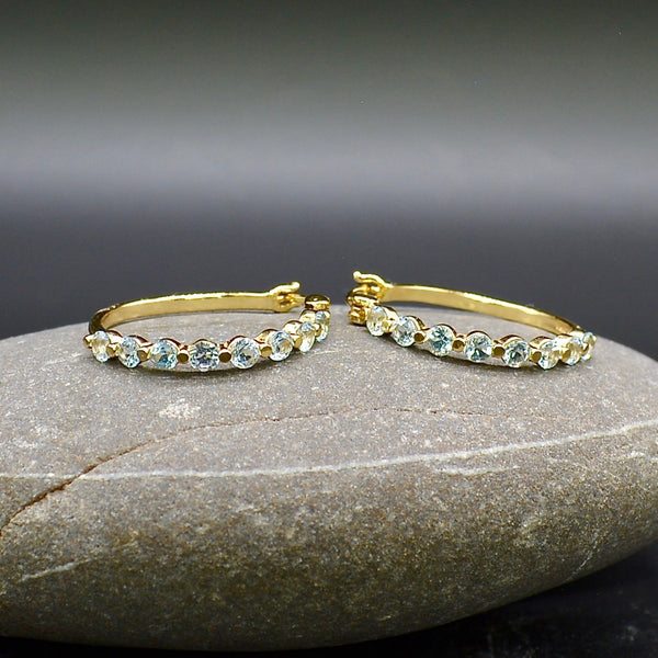 Sky Blue Topaz Gold Plated Sterling Silver Large Hoop Earrings