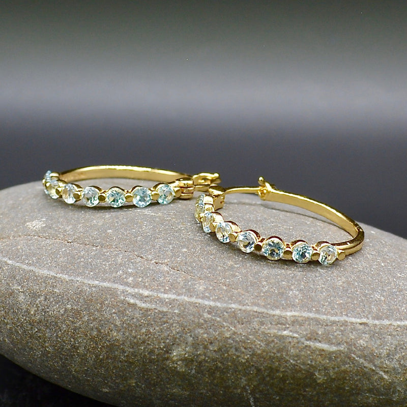 Sky Blue Topaz Gold Plated Sterling Silver Large Hoop Earrings