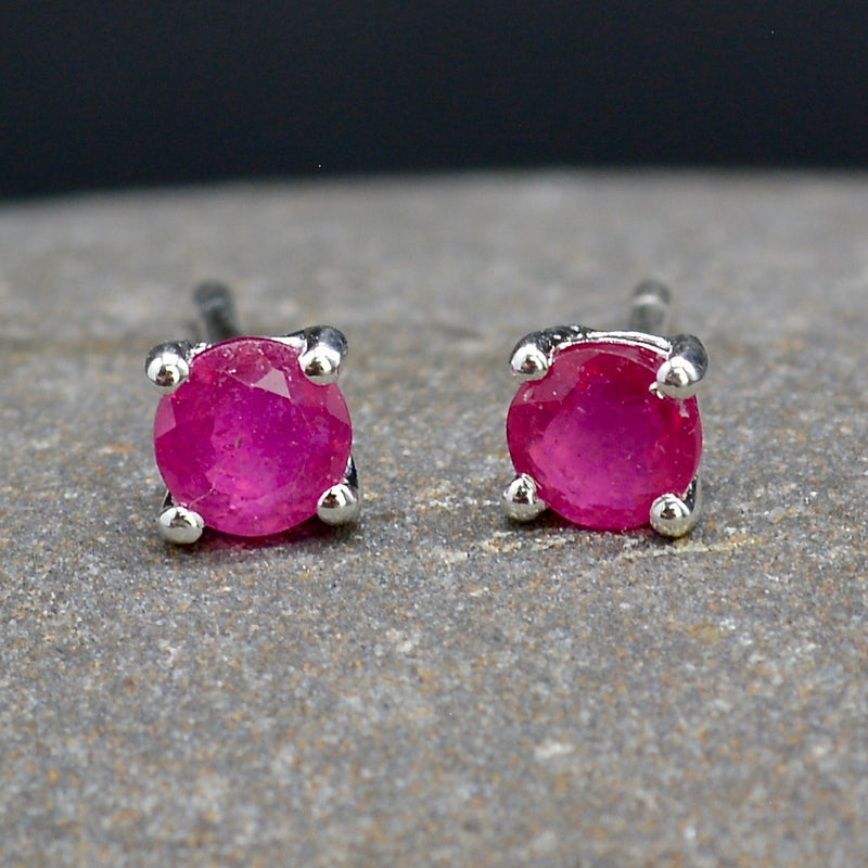 African Ruby Minimalist Sterling Silver Stud Earrings