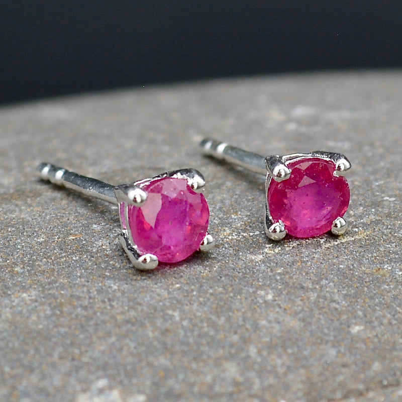 African Ruby Minimalist Sterling Silver Stud Earrings