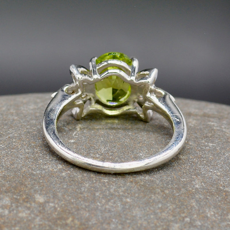 Certified Natural Peridot and White Topaz Sterling Silver Ring