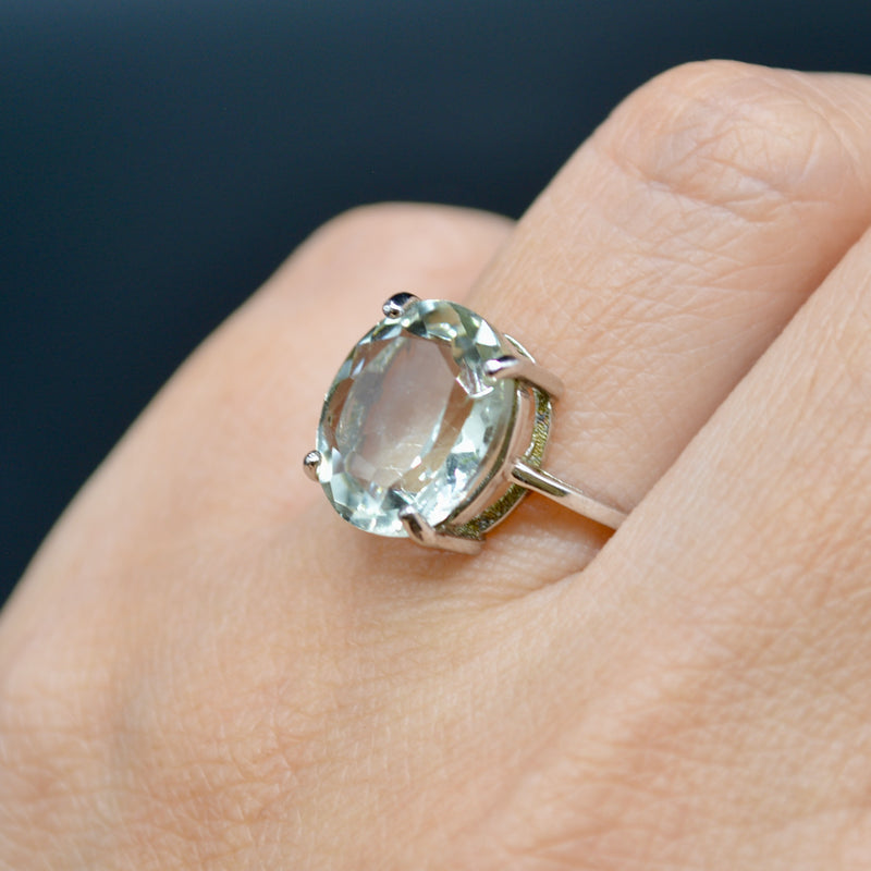 Prasiolite Solitaire Sterling Silver Ring