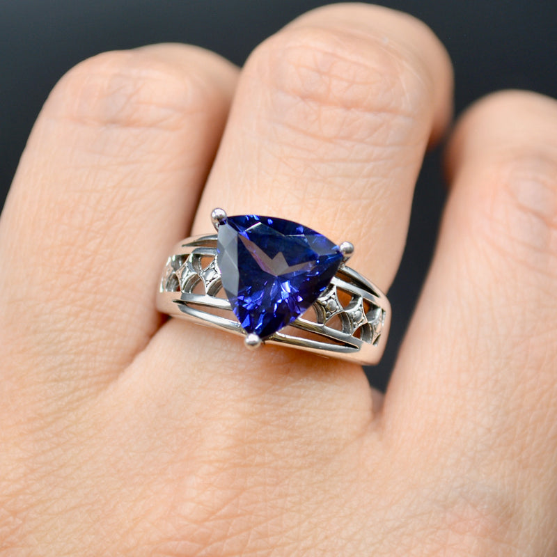 Trillion Cut Purple Topaz Solitaire Sterling Silver Ring