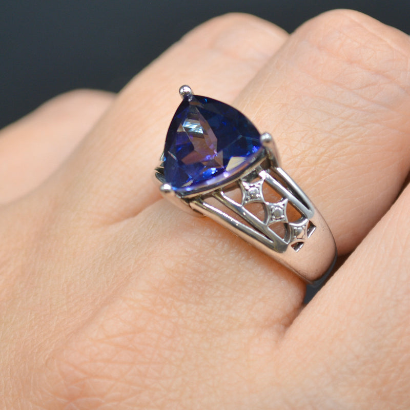 Trillion Cut Purple Topaz Solitaire Sterling Silver Ring