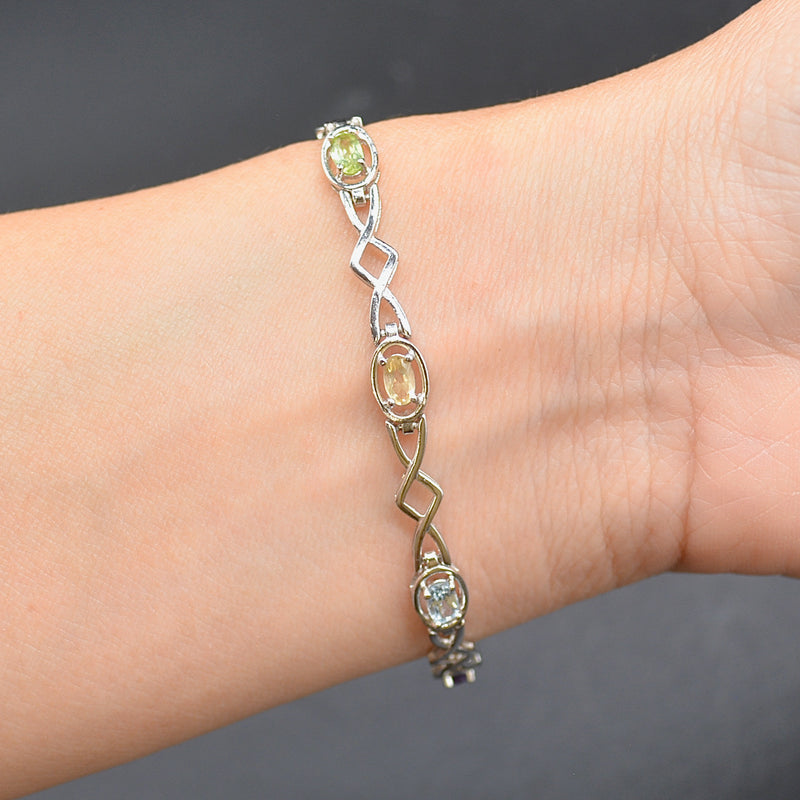 Multigems Rainbow Sterling Silver Infinity Bracelet