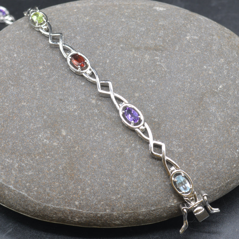 Multigems Rainbow Sterling Silver Infinity Bracelet