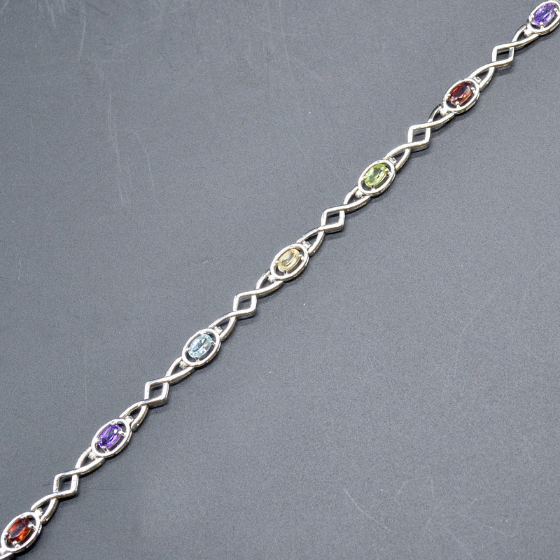 Multigems Rainbow Sterling Silver Infinity Bracelet