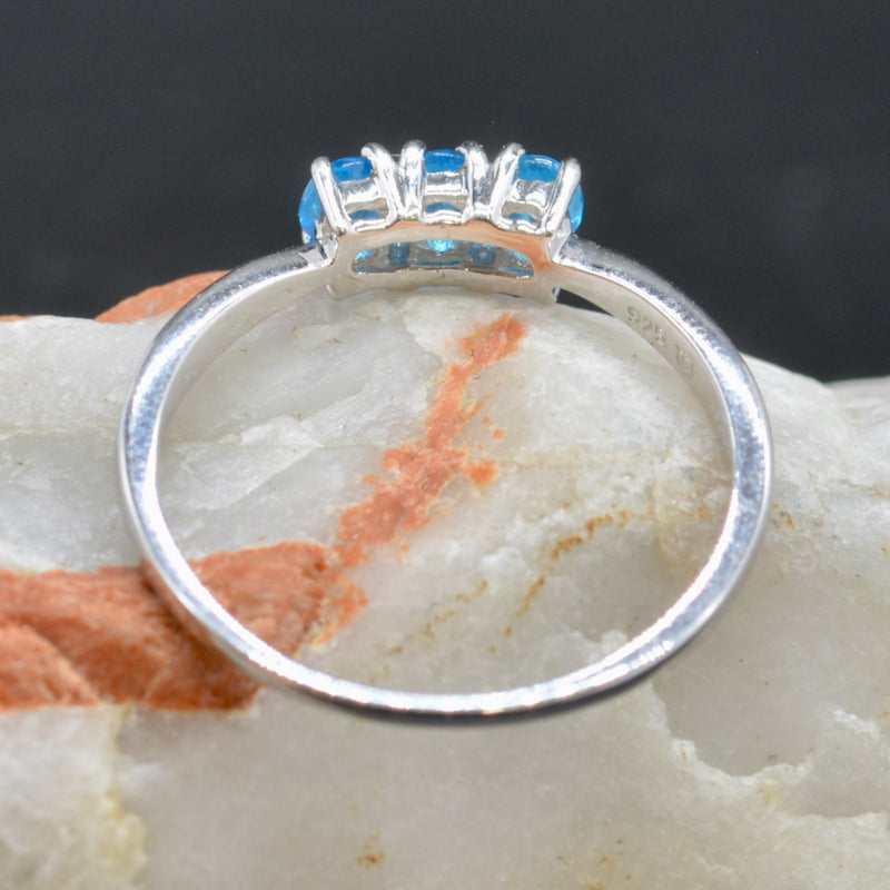 Natural Neon Kyanite Trilogy Sterling Silver Stackable Ring Band