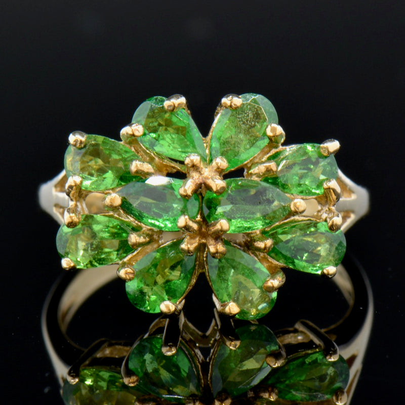 Tsavorite Garnet 9CT Yellow Gold Flower Cluster Ring