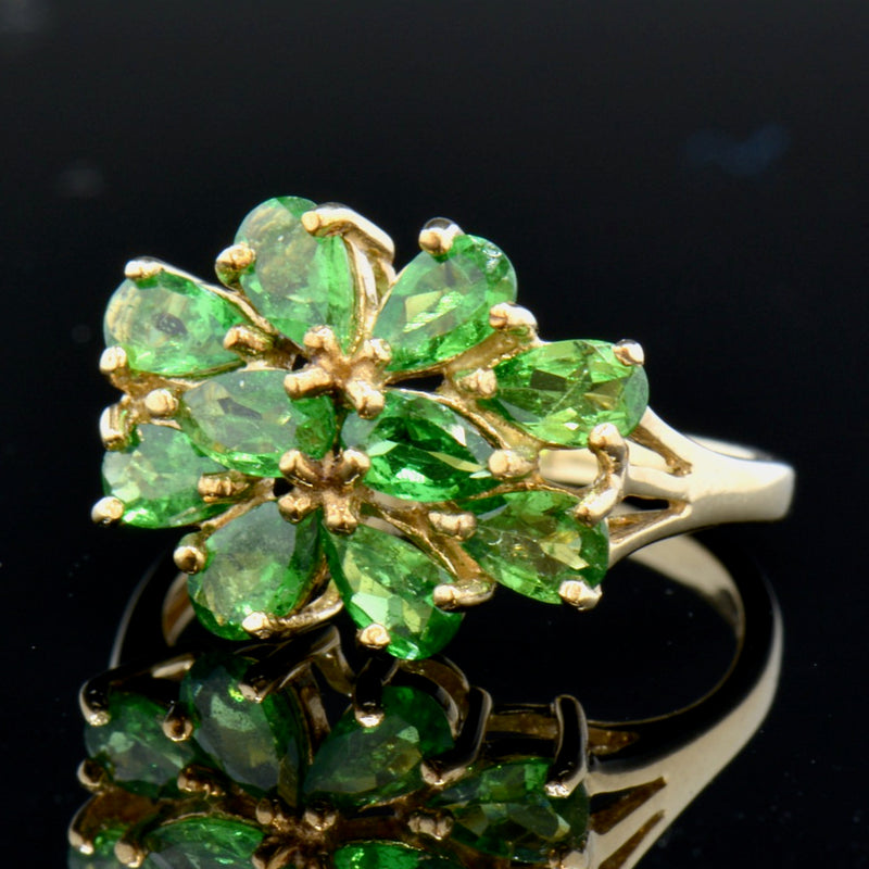 Tsavorite Garnet 9CT Yellow Gold Flower Cluster Ring