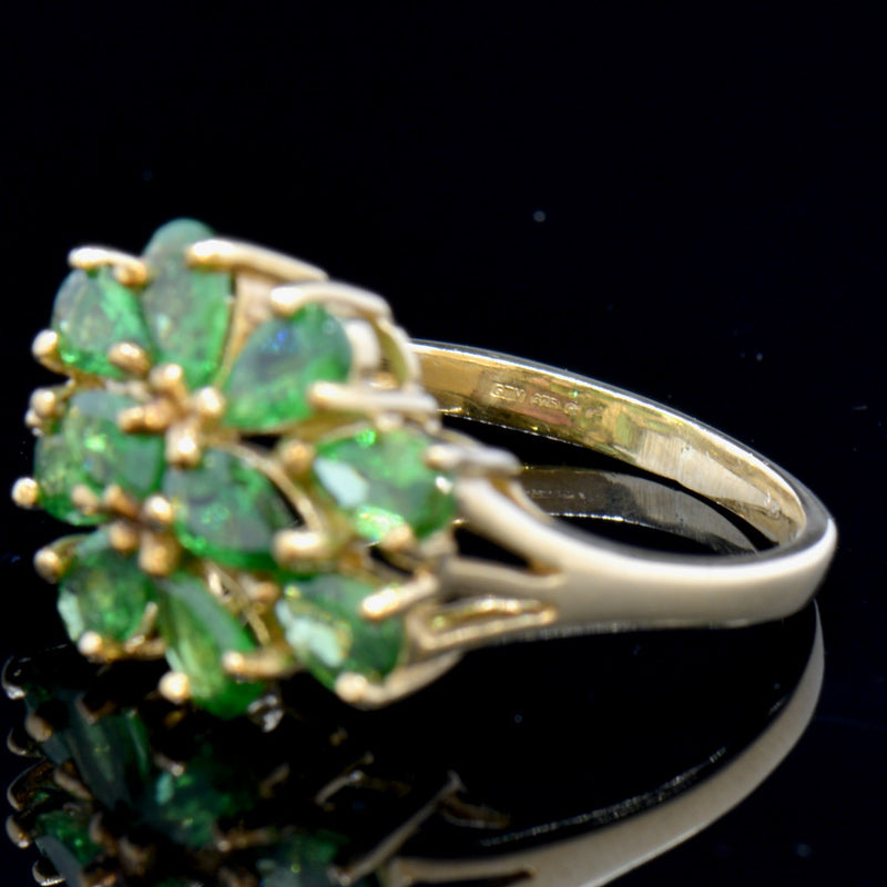 Tsavorite Garnet 9CT Yellow Gold Flower Cluster Ring