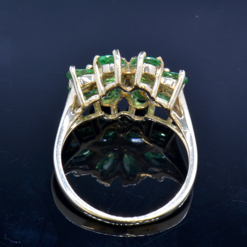 Tsavorite Garnet 9CT Yellow Gold Flower Cluster Ring