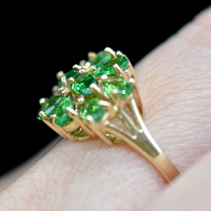 Tsavorite Garnet 9CT Yellow Gold Flower Cluster Ring