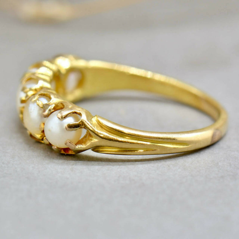 Antique 18ct Yellow Gold Five Pearls Half Hoop Ring