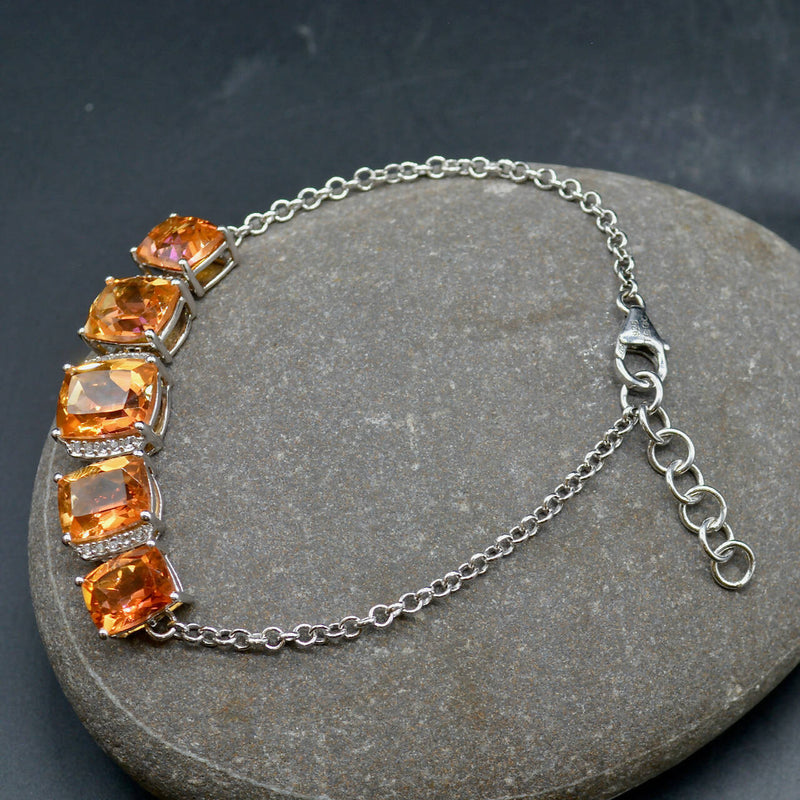 Padparadscha Quartz & White Topaz Sterling Silver Bracelet