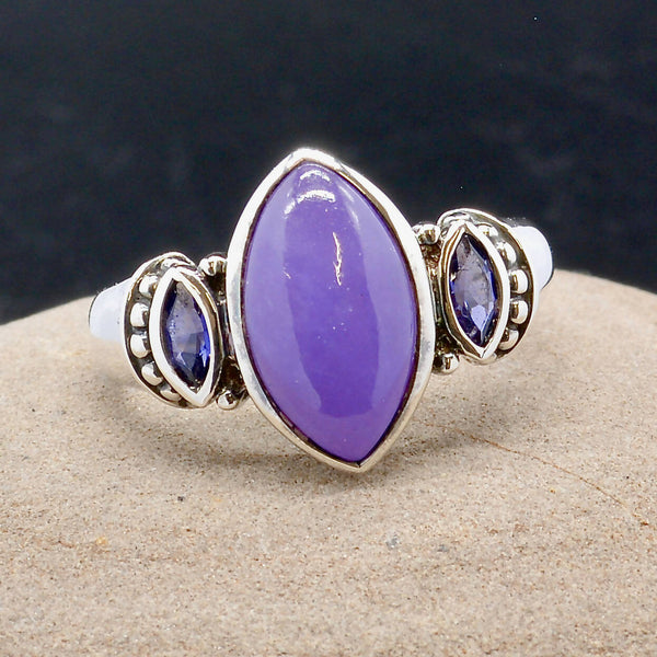 Lavender Jade and Iolite Sterling Silver Ring