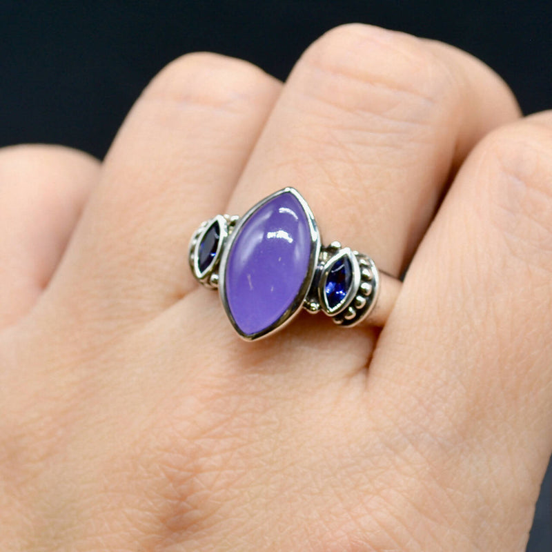 Lavender Jade and Iolite Sterling Silver Ring