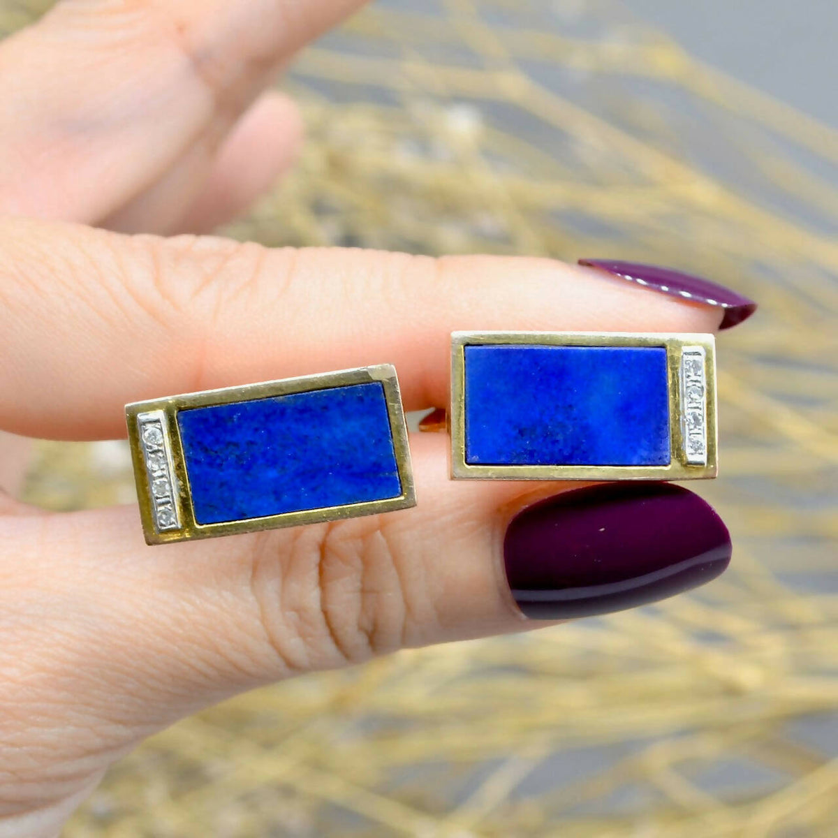 Elegant Round buy Blue Lapis Lazuli Cufflinks