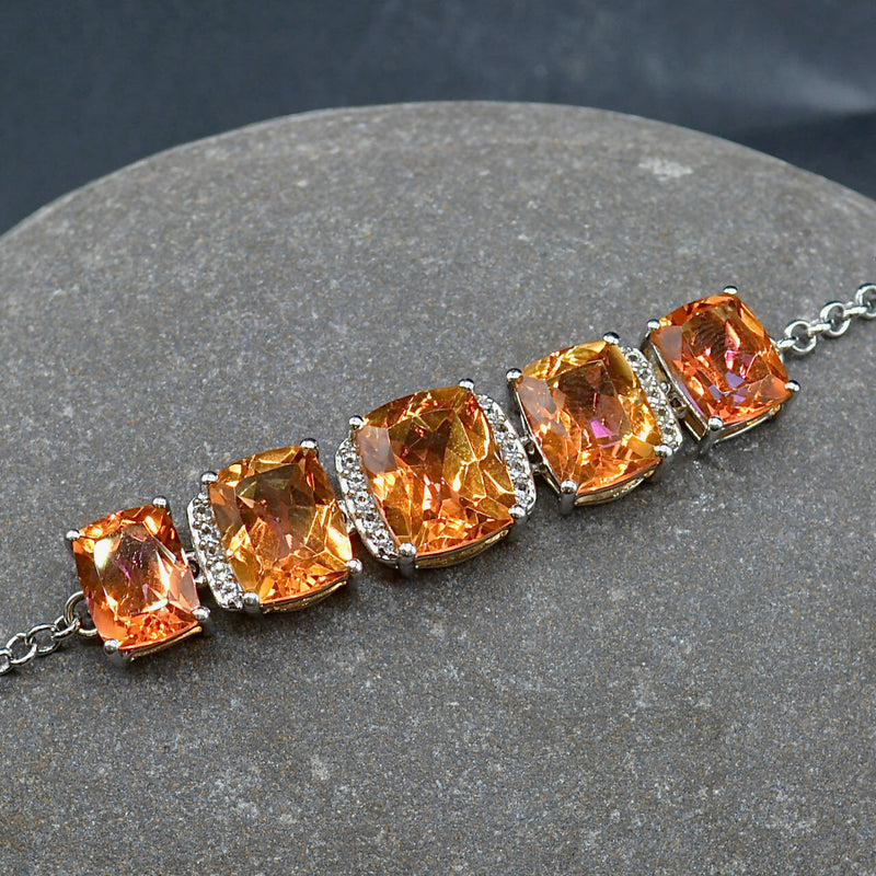 Padparadscha Quartz & White Topaz Sterling Silver Bracelet