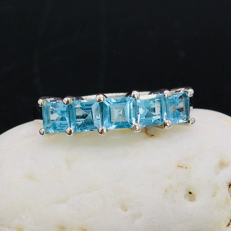 Electric Blue Topaz Solitaire Sterling Silver Ring